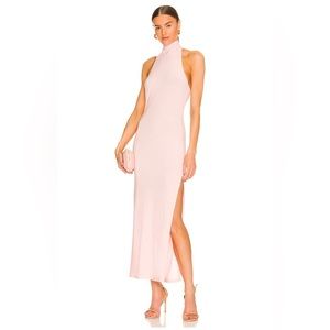 Norma Kamali x REVOLVE Halter Turtle Side Slit Gown in Blush